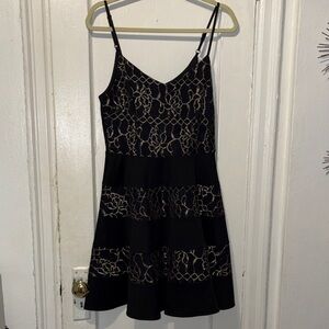 Annabella Black and Gold Lace Mini Dress